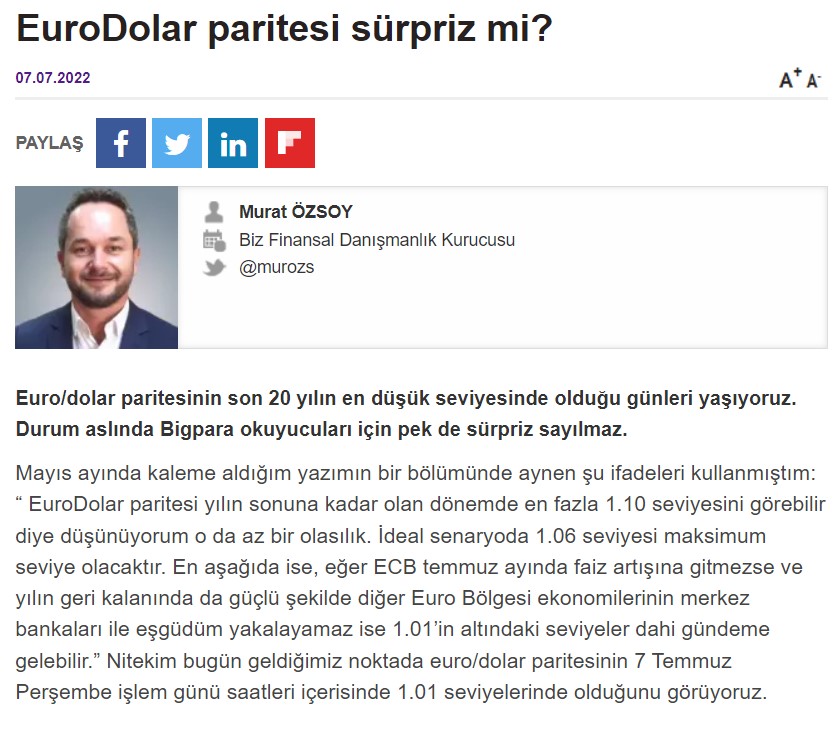 Euro Dolar Paritesi Sürpriz Mi?